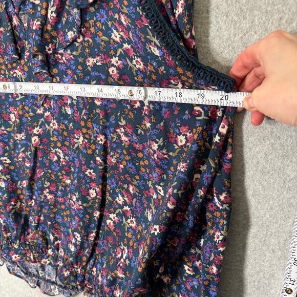 American Rag Top Medium Floral Crochet Puff Cottage Peasant Boho‎ Farmhouse - Picture 8 of 11